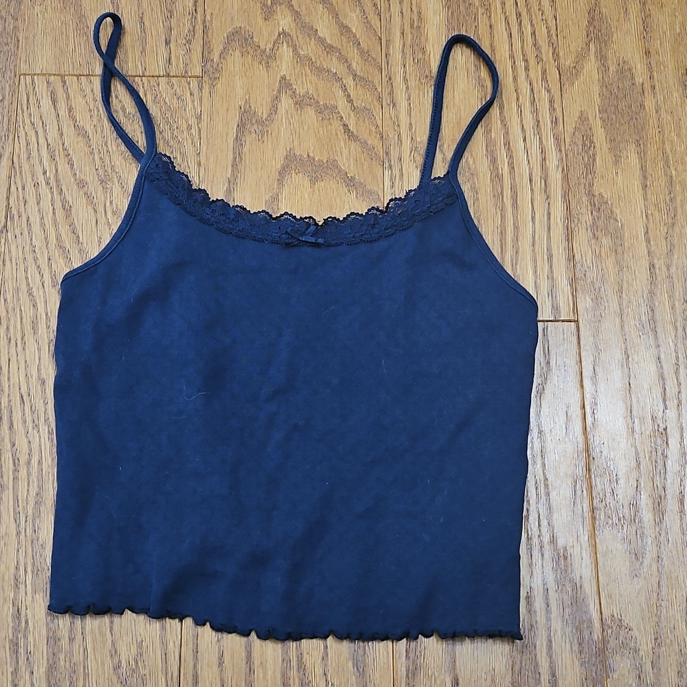 American Eagle VTG Y2K blue lace trim crop cami tank size Small